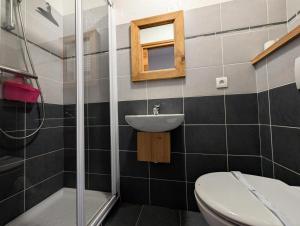 une salle de bain avec un lavabo et des toilettes dans l'établissement Chalet Du Bois De Suffin N°10 - Grand appartement de standing - 6/8 personnes MAE-8244, à Montgenèvre 10 autres photos