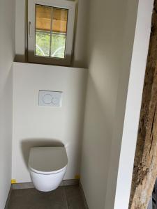 ein Badezimmer mit Toilette und Fenster in der Unterkunft Idyllic cottage with wellness facilities in Alveringem + 7 Fotos
