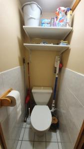 a small bathroom with a toilet and shelves at Les Menuires sur les pistes in Les Menuires