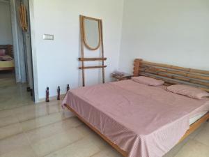 a bedroom with a bed with a mirror on the wall at Petite villa- Tamezrat- Kelibia in Kelibia +32 photos