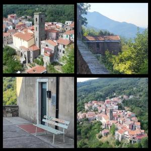 にあるLa casa di nonna Pinaのベンチのある街の写真のコラージュ