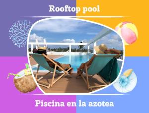 a person sitting in a chair next to a pool at Caribbean WAVE DREAM BEACH Studios HOTEL with WiFi ROOFTOP POOL & SPA in Punta Cana +38 photos