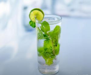 a glass of water with mint and a lime at Ceylon Heart Beach Villa in Galle +64 photos