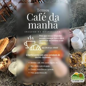 a flyer for a cafe da mania with a bunch of food at Hotel Pousada Fazendinha in Nazaré Paulista