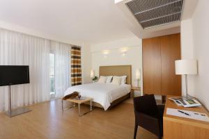 a bedroom with a bed and a tv and a couch at Chloe Luxury Hotel in Kastoria +89 photos