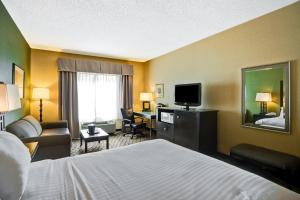 Cette chambre comprend un lit et une télévision à écran plat. dans l'établissement Holiday Inn Express Hotel & Suites Christiansburg, an IHG Hotel, à Christiansburg
