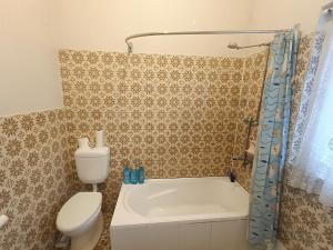 un baño con inodoro y bañera en Spacious Queen Room in Earlwood - EW2, en Sídney 3 fotos más