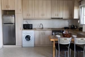 a kitchen with a sink and a washing machine at Casa Natura in Kilkis