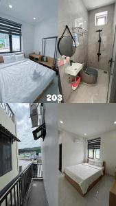 潘郎Homestay Như Ý的三张卧室照片的拼贴画