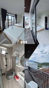 潘郎Homestay Như Ý的一张带床的卧室照片拼贴