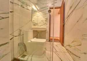 a bathroom with a toilet and a mirror at Villa Terra Verde Ooty by VOYE HOMES in Ooty