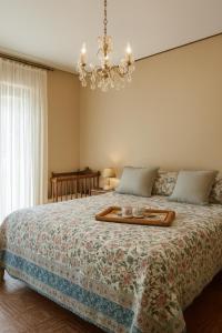 a bedroom with a large bed with a tray on it at Tina' S House in Cagliari