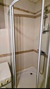 a glass shower in a bathroom with a toilet at Apartment - Studio Cucetno in Sandanski