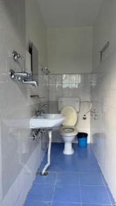 a bathroom with a toilet and a sink at Pokhara Wanderer Hostel in Pokhara