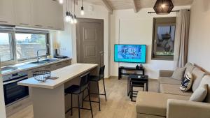 una cucina e un soggiorno con un divano e un tavolo di Αnasa by the Village a Rodhiá Altre 25 foto