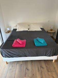 En eller flere senge i et værelse på Appartement Agosta plage