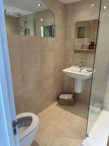 a bathroom with a toilet and a sink at Charming 2-bed cottage in Peover, Cheshire East in Marthall +22 photos