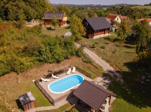 an aerial view of a swimming pool in a backyard at Holiday Home Elizabeta in Slunj