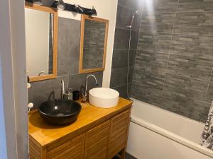 a bathroom with a black sink and a shower at Appartement les Terrasses in Talence