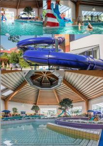 una piscina con un tobogán de agua azul en un edificio en Vakantie Zeeland, en Brouwershaven