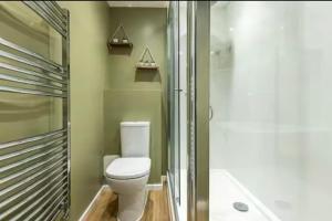 ein Bad mit einem WC und einer ebenerdigen Dusche in der Unterkunft Hope Cottage by the sea in Saint Monance