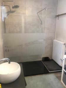 un bagno con lavandino e doccia in vetro di Maison de village près de Colmar de 90 m2 a Horbourg Altre 7 foto