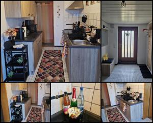 een collage van vier foto's van een keuken bij Panoramablick Bermersbach in Forbach