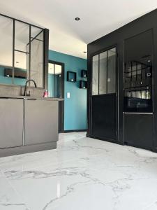 eine Küche mit Spüle und Theke in der Unterkunft Love Room Paradise in Saint-Genest-Lerpt