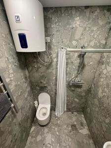 un baño con inodoro y ducha en 13 New Airport Apartment, en VNO