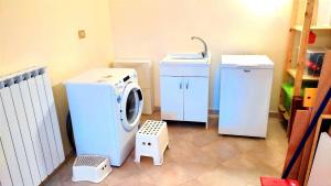 a laundry room with a washing machine and other appliances at Peter giardino e casa sul lago in Bracciano