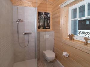 a bathroom with a shower and a toilet and a window at Holiday apartment with 2 bedrooms in Clausthal-Zellerfeld +31 photos