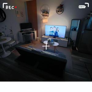 ein Wohnzimmer mit Sofa und Fernseher in der Unterkunft 2-Cozy Private suite-Free parking-Netflix-Separate entrance-Self Check in in Richmond