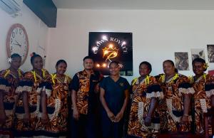 a group of men in kilts posing for a picture at Crown Royale Hotel & Lounge in Port Vila