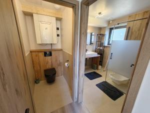 un piccolo bagno con un water e un lavandino di Lodge de la WEISS a Lapoutroie Altre 16 foto