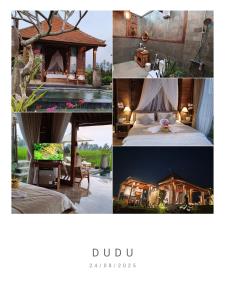 un collage de fotos de una habitación de hotel y una casa en Pondok Dudu Harmony of Nature and Comfort, en Tampaksiring