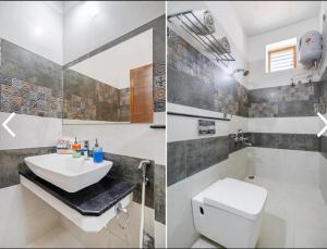 a bathroom with a sink and a toilet at Willostays Cluster Clouds in Ooty +31 photos
