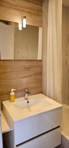 a bathroom with a sink and a mirror at Studi'Hotel cœur Sablettes CLIM parking H24 total autonomie in La Seyne-sur-Mer