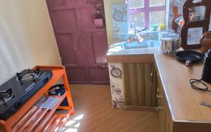 a small kitchen with a sink and a stove at Spoonbill Snug Spot BnB in Thiba