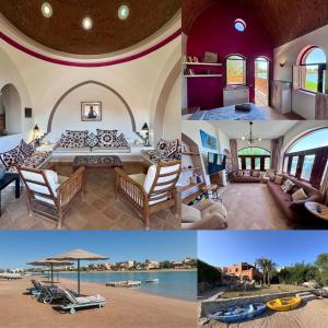 a collage of four pictures of a house at El Gouna Nubian Lagoonfront Villa - 4BR, 9 Guests in Hurghada