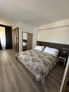 a bedroom with a large bed and a large mirror at Albergo Pineta dal 1891 in Villetta Barrea