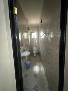 een kleine badkamer met toilet en wastafel bij Apartment 72 in Moshi +13 foto's