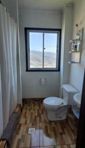 a bathroom with a toilet and a window at Acogedor Departamento in Valparaíso