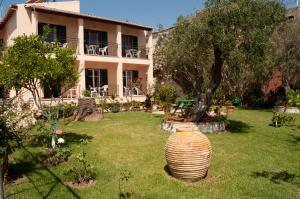 a large vase in the yard of a house at Maria's Apartments in Kavos