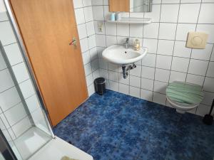 a bathroom with a sink and a toilet at Pension Gaiser in Neuhausen auf den Fildern