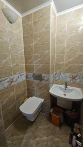 a bathroom with a toilet and a sink at Хостел Твій Дім в Пирятині in Pyryatyn