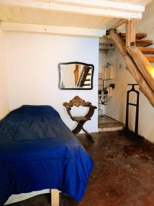 San Pabloにあるmundo Nuevo Paradorのベッドルーム1室(ベッド1台、壁掛け鏡付)