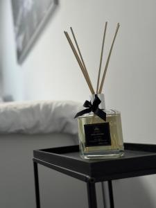 a black table with a box of candles on it at Skylight Studio Kastel in Wiesbaden +2 photos