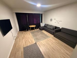a living room with a couch and a table at Apartment 1-3 in a quiet location check-in 247 in Kemi