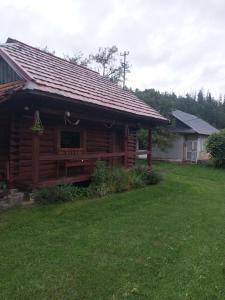 a log cabin with a yard in front of it at Затишна хата in Huklyvyy