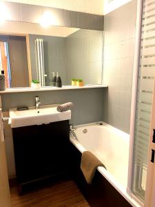 a bathroom with a sink and a bath tub at Le Chamois 5E Balcon panoramique MontBlanc avec parking gratuit in Chamonix-Mont-Blanc